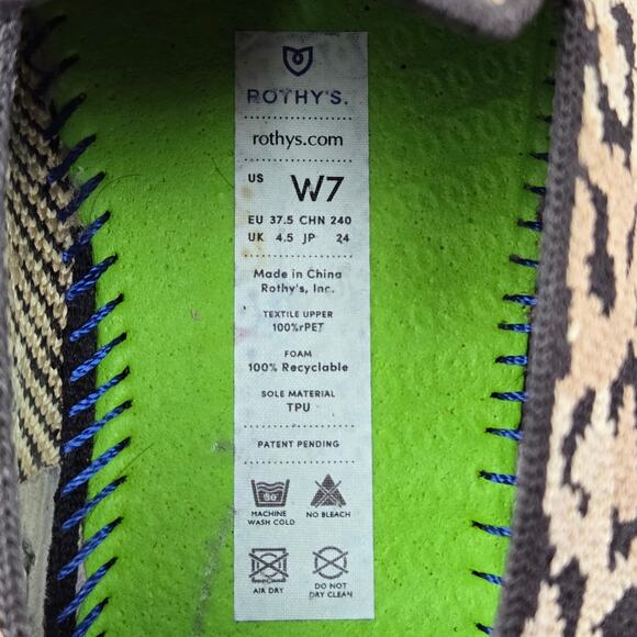 Rothy's The Original Slip On Sneaker Little Desert Cat Leopard Print Women 7 - Picture 15 of 15